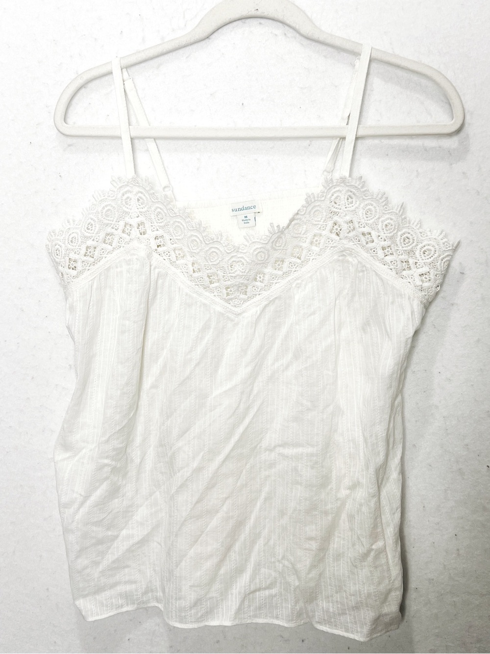Sundance Womens White Cotton Lace Trim Smocked Back Camisole Romantic Boho Chic